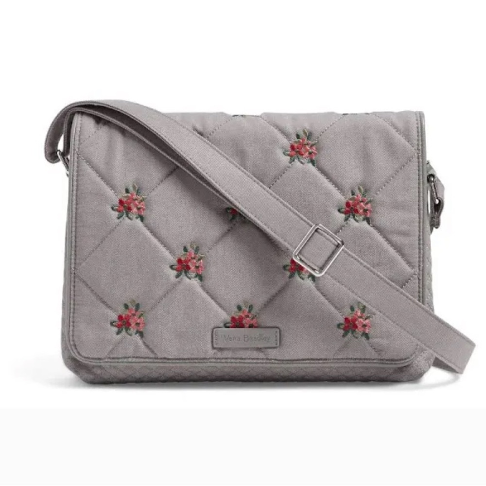 Vera Bradley Embroidered Iconic Turnabout Crossbody in Denim Gray
